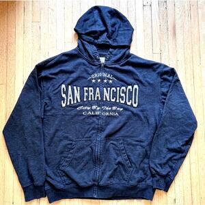 Embroidered Hoodie Sweatshirt San Francisco Mens Size L Gray Full Zip Y2K